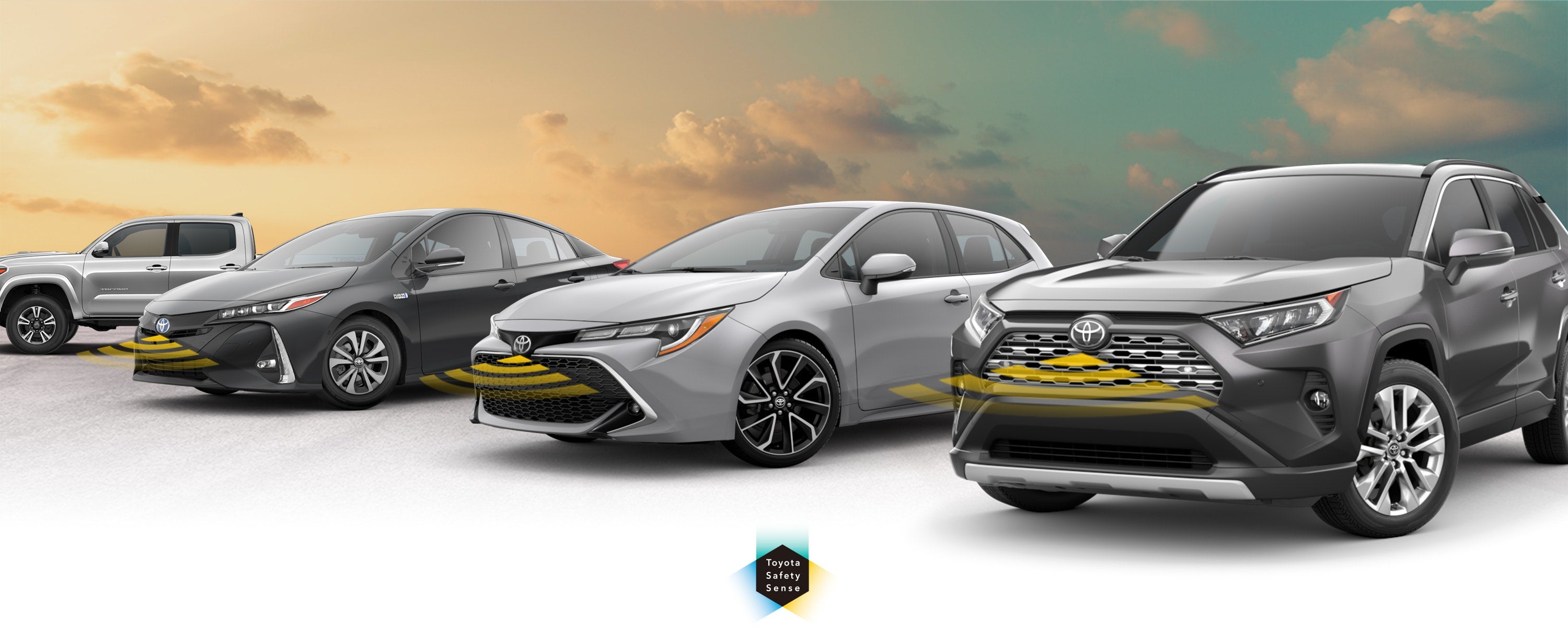 Toyota Safety Sense: Designed for Safety. Options shown on Toyota models including RAV4, Tacoma, and Camry, available now at Mark Jacobson Toyota in Durham NC.