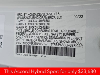 2022 Honda Accord Hybrid Sport