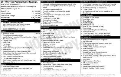 2019 Chrysler Pacifica Hybrid Touring L