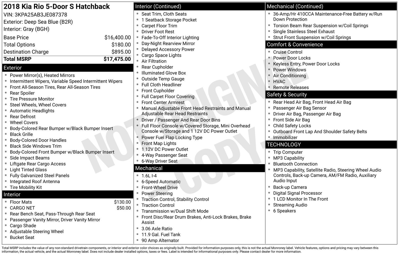 2018 Kia Rio S