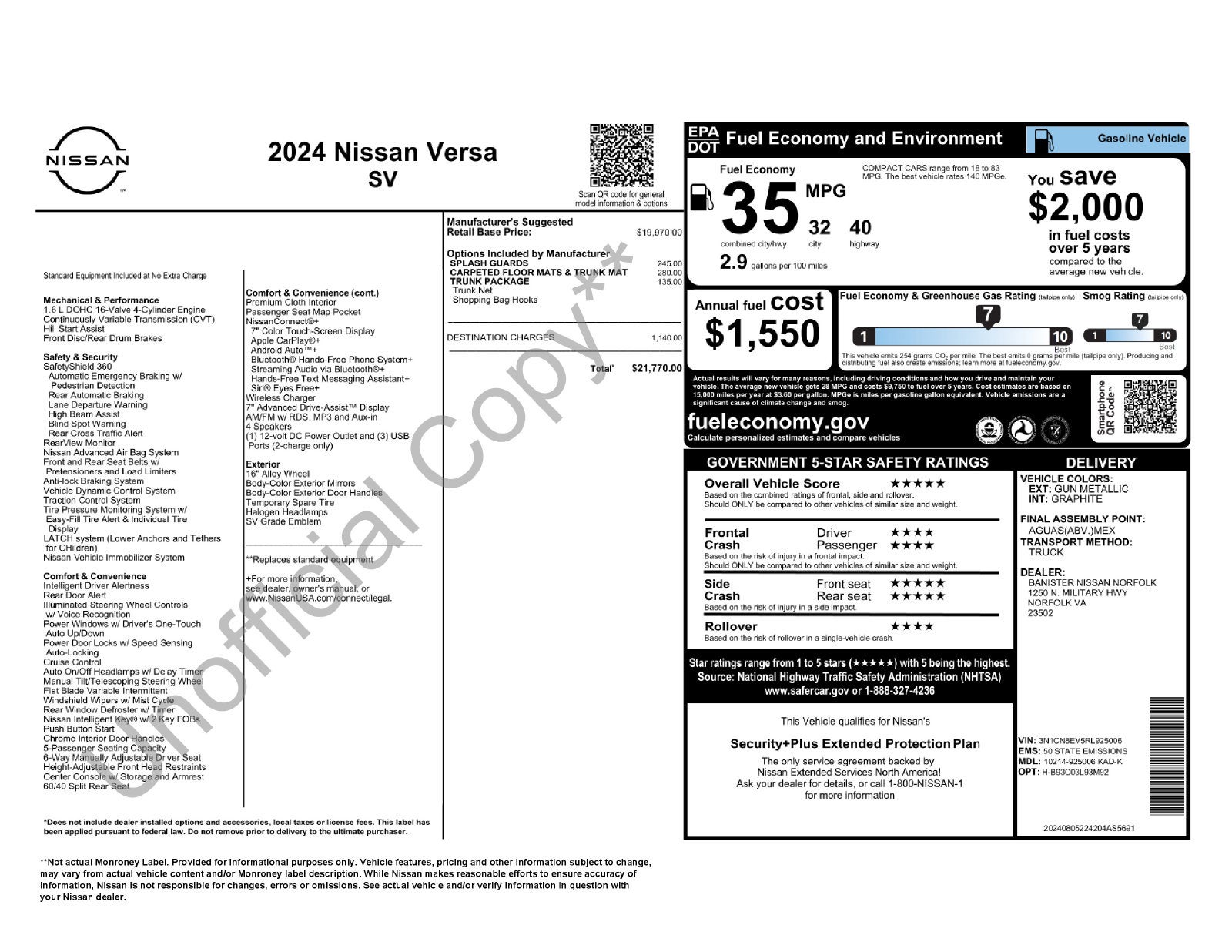 2024 Nissan Versa 1.6 SV