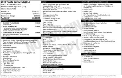 2019 Toyota Camry Hybrid LE