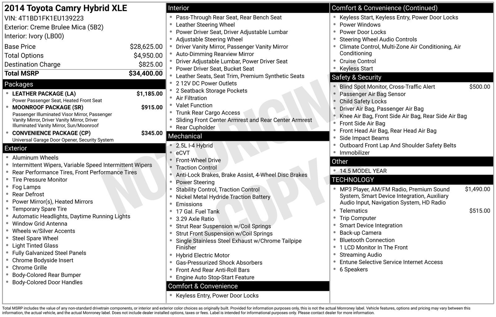 2014 Toyota Camry Hybrid XLE 2014.5