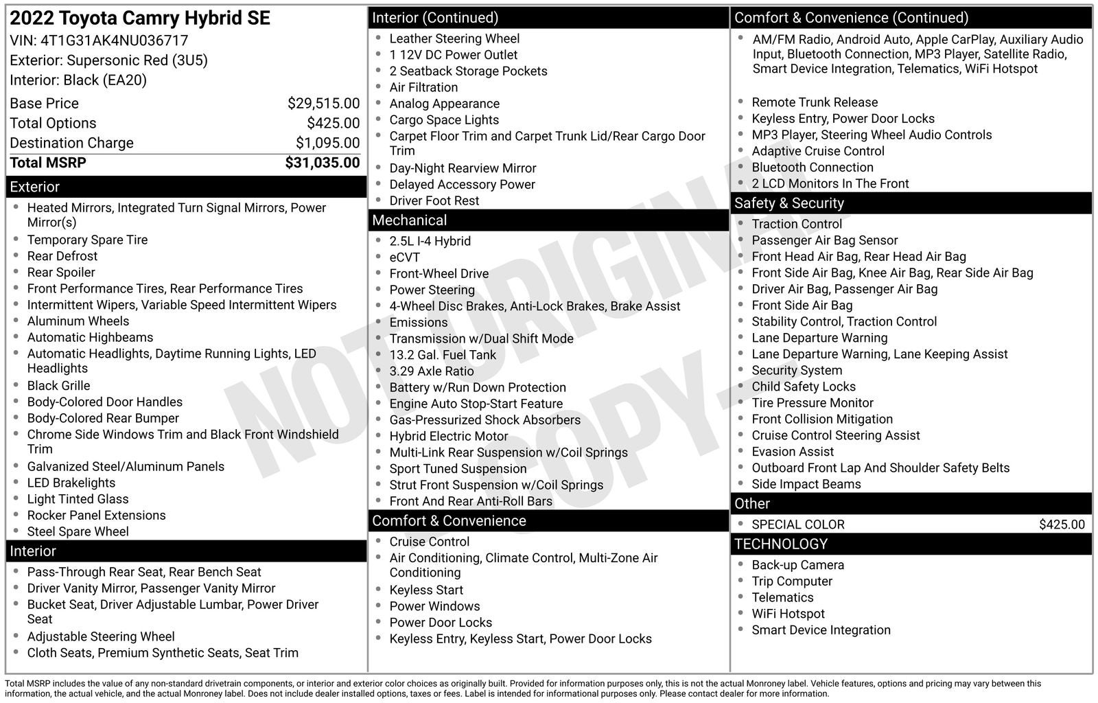 2022 Toyota Camry Hybrid SE