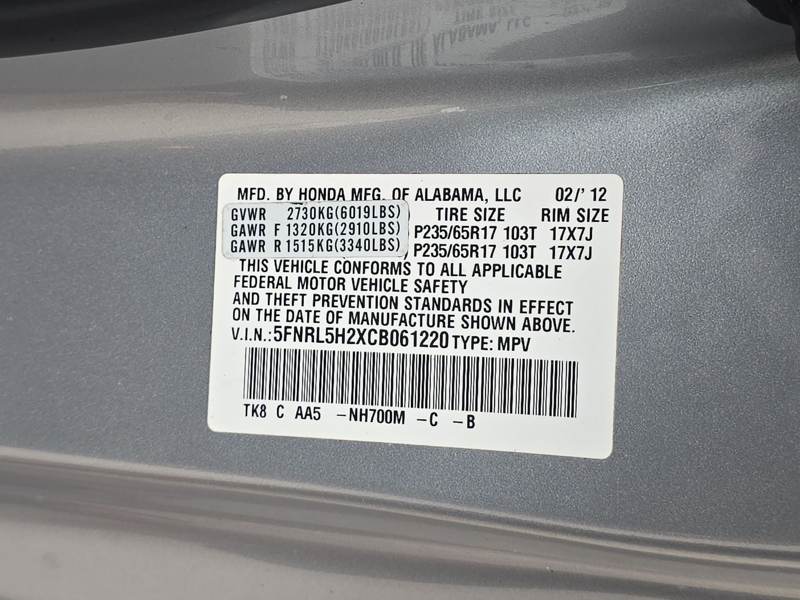 2012 Honda Odyssey LX