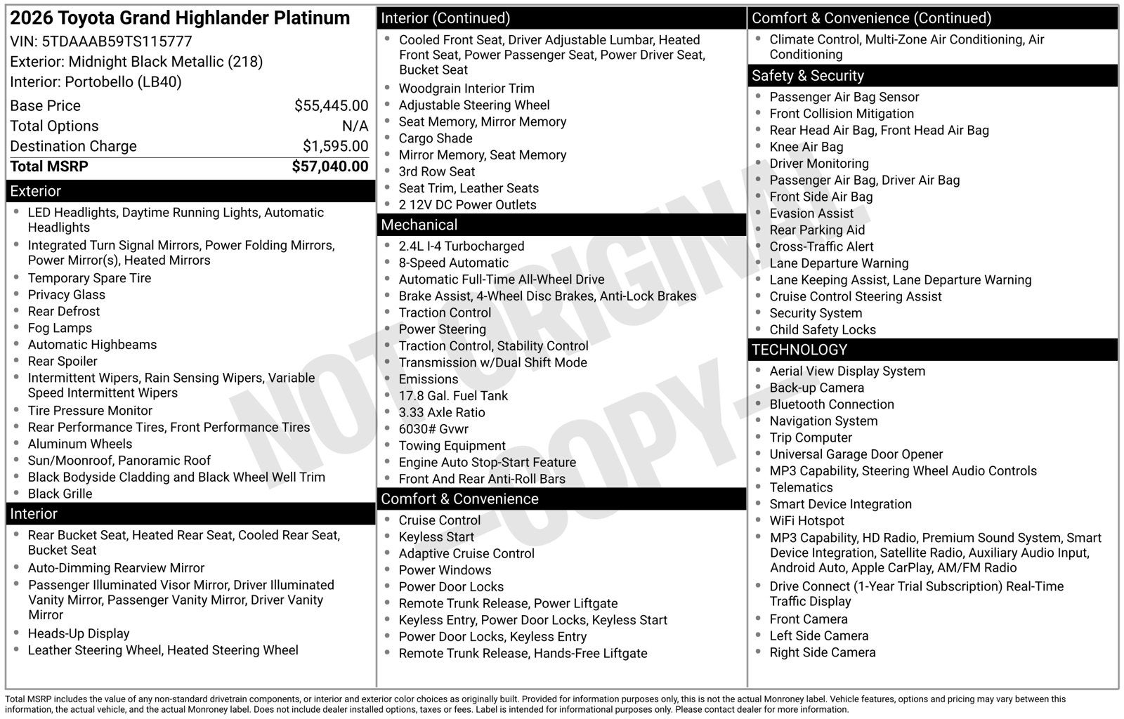 2026 Toyota Grand Highlander Platinum