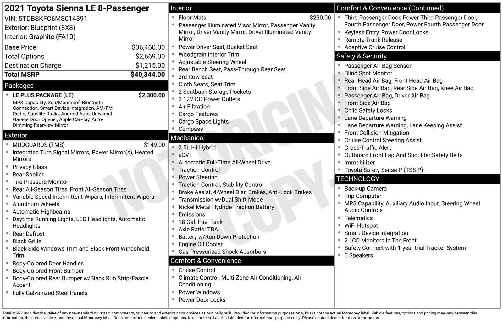 2021 Toyota Sienna LE 8 Passenger