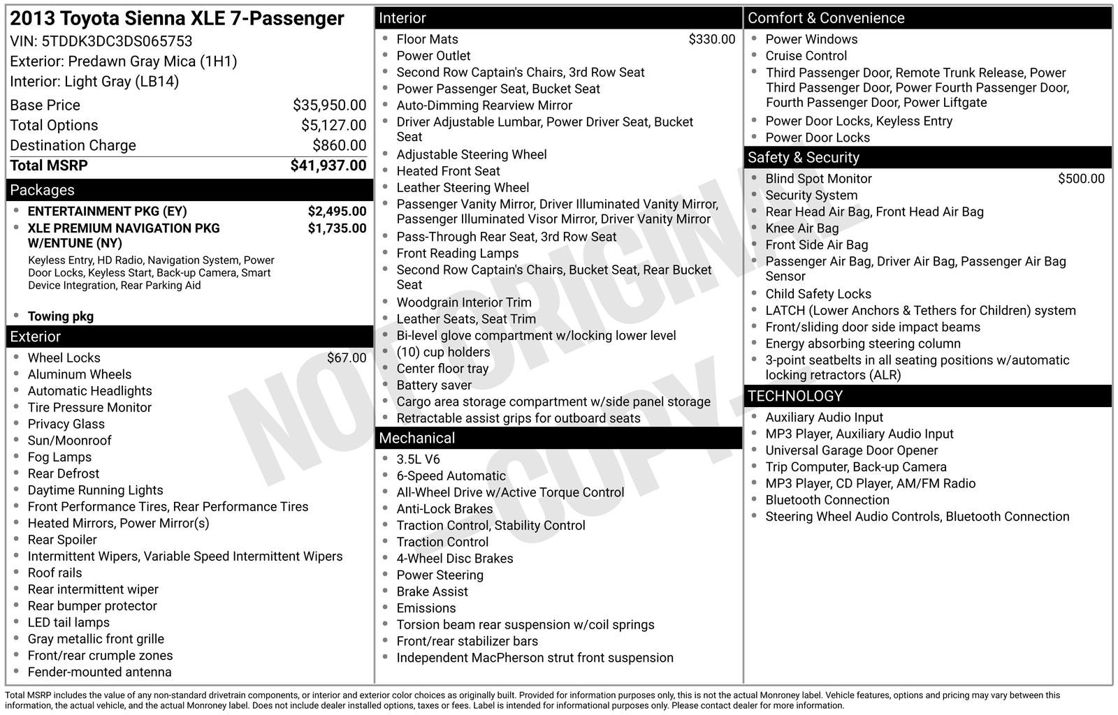 2013 Toyota Sienna XLE 7 Passenger