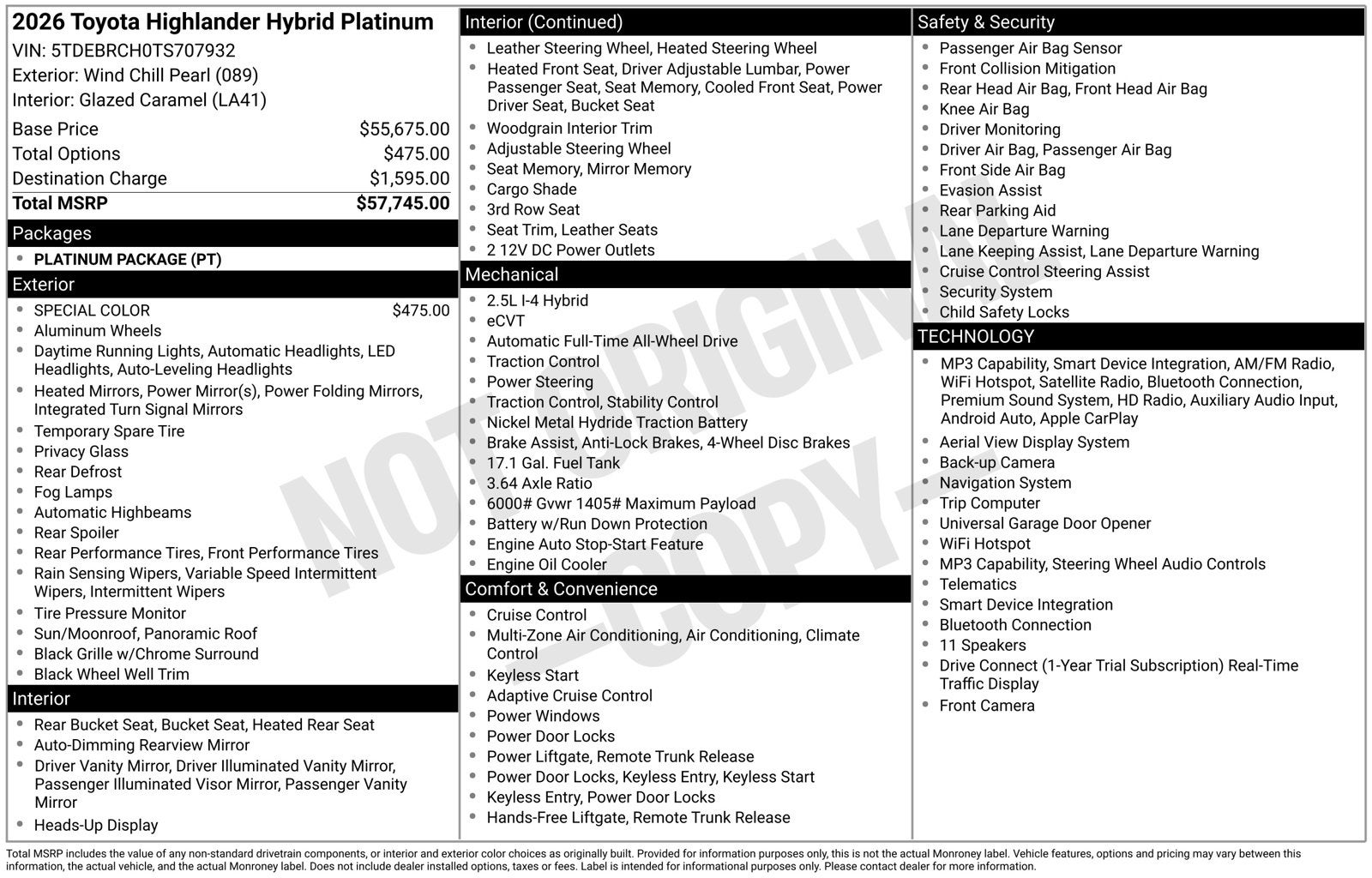 2026 Toyota Highlander Hybrid Platinum