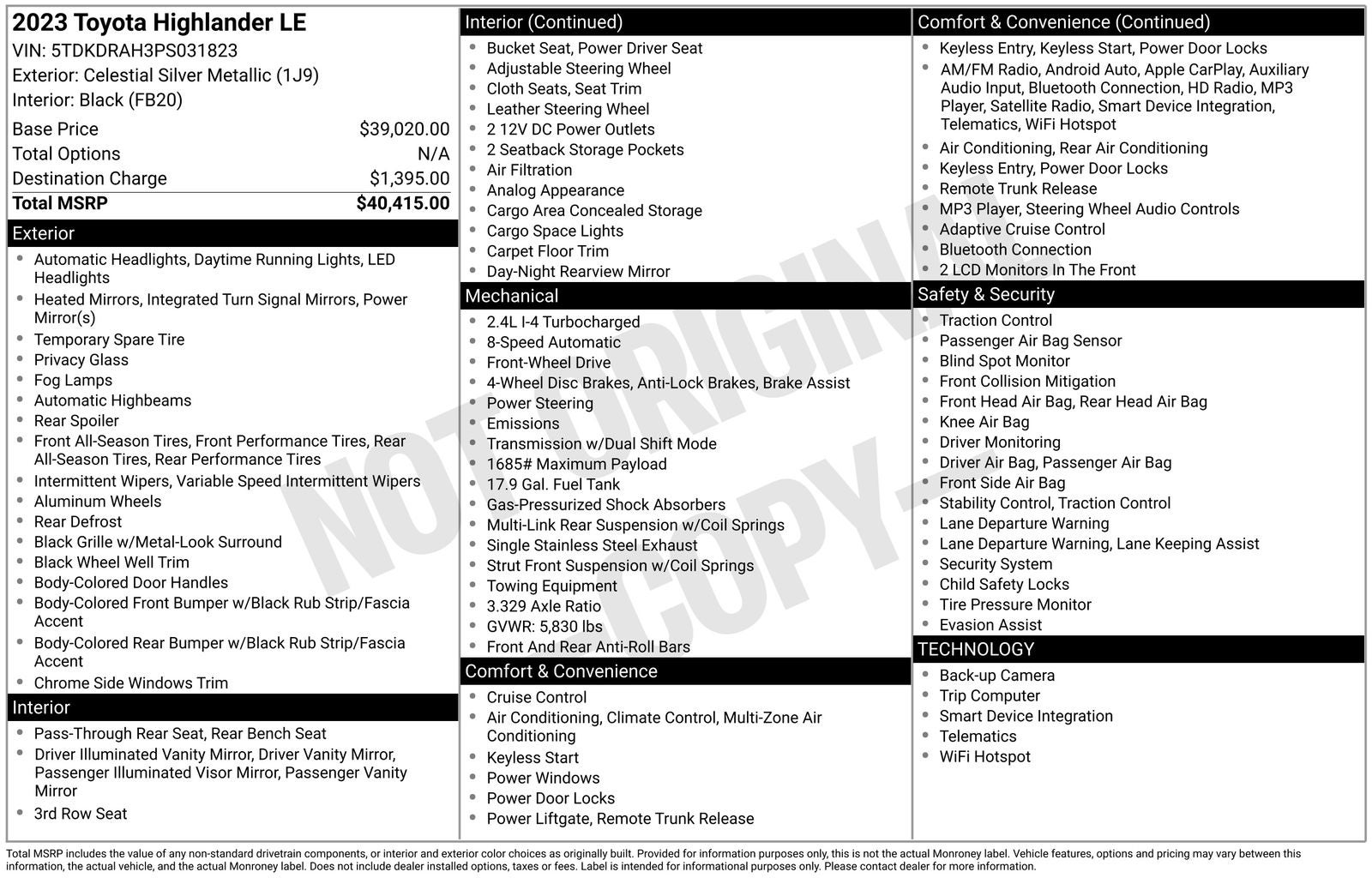2023 Toyota Highlander LE