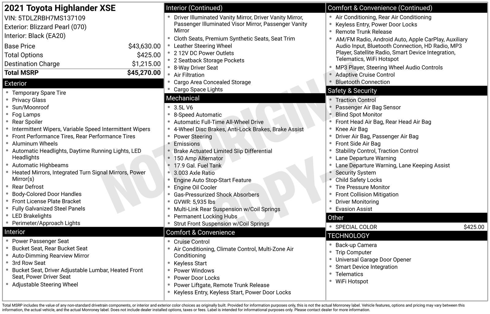 2021 Toyota Highlander XSE