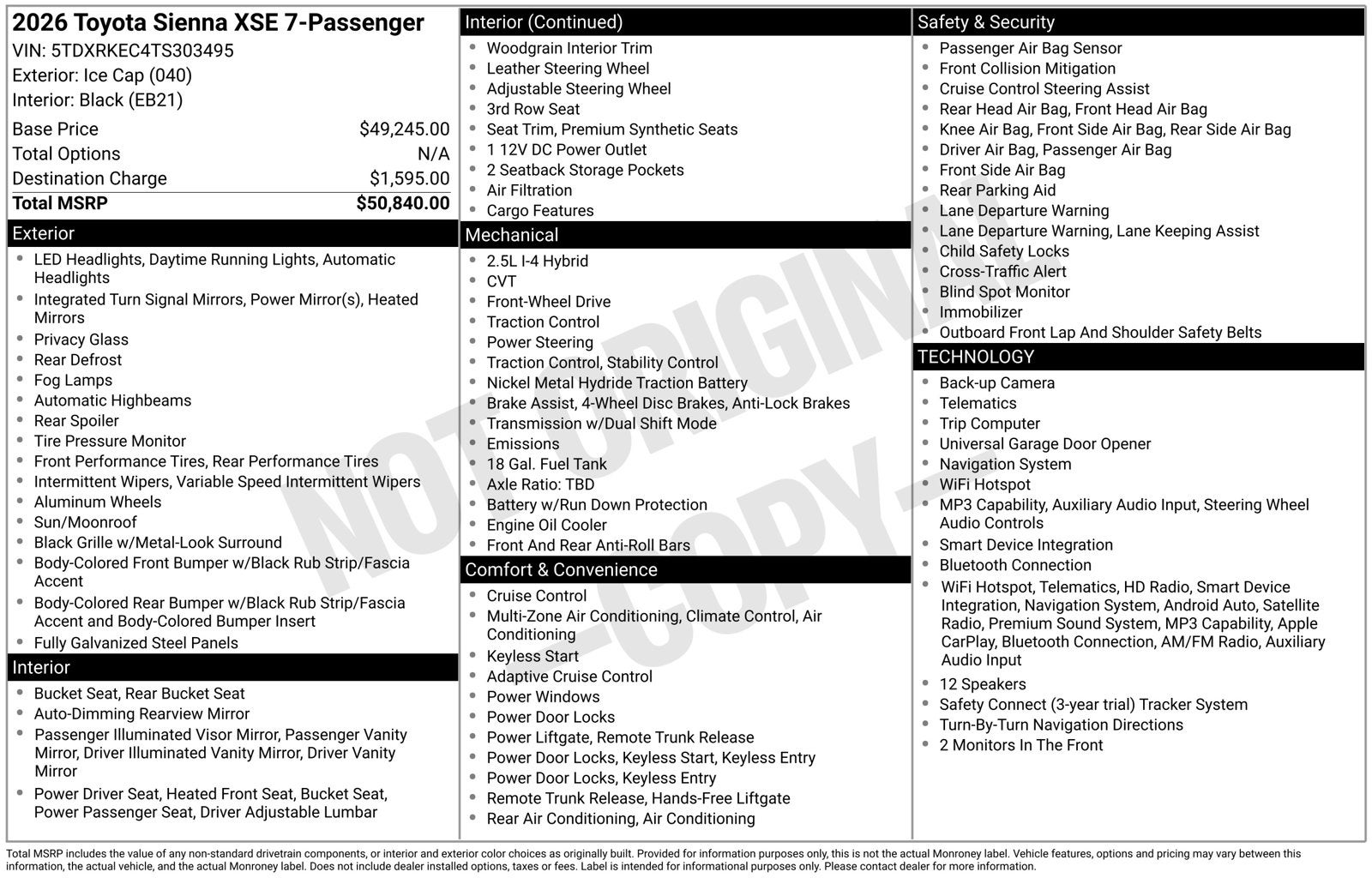 2026 Toyota Sienna XSE 7 Passenger