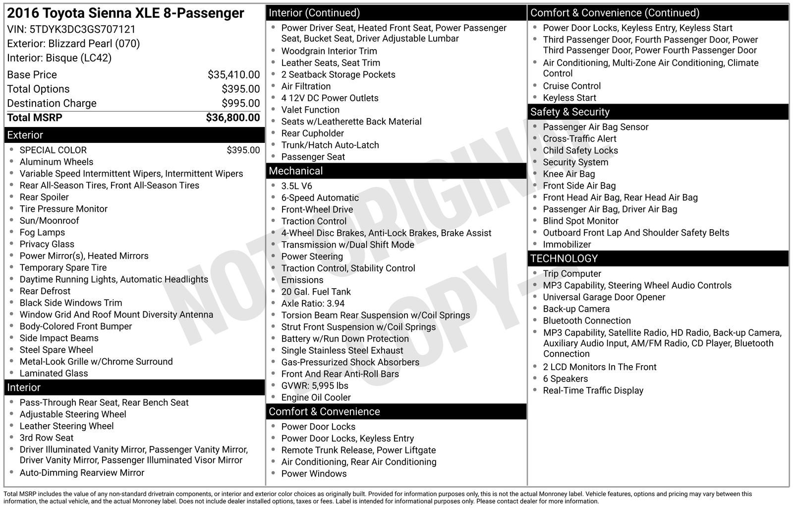 2016 Toyota Sienna XLE 8 Passenger