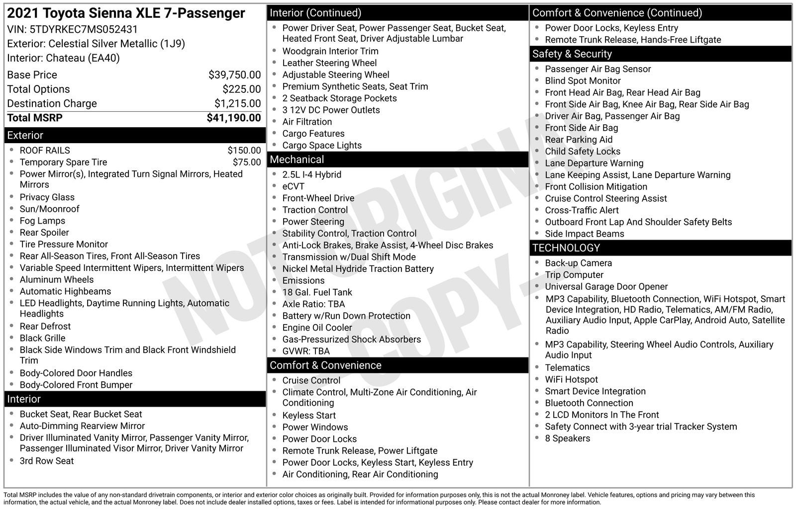 2021 Toyota Sienna XLE 7 Passenger