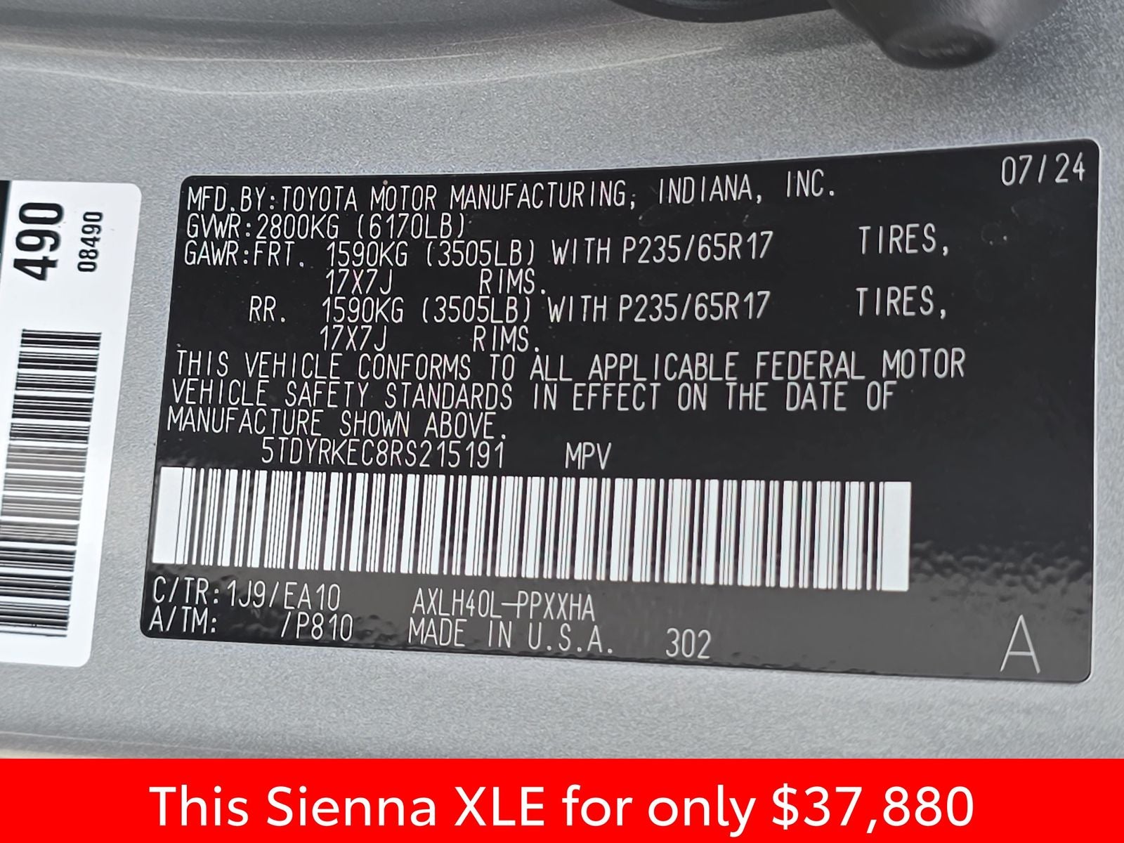 2024 Toyota Sienna XLE 7 Passenger