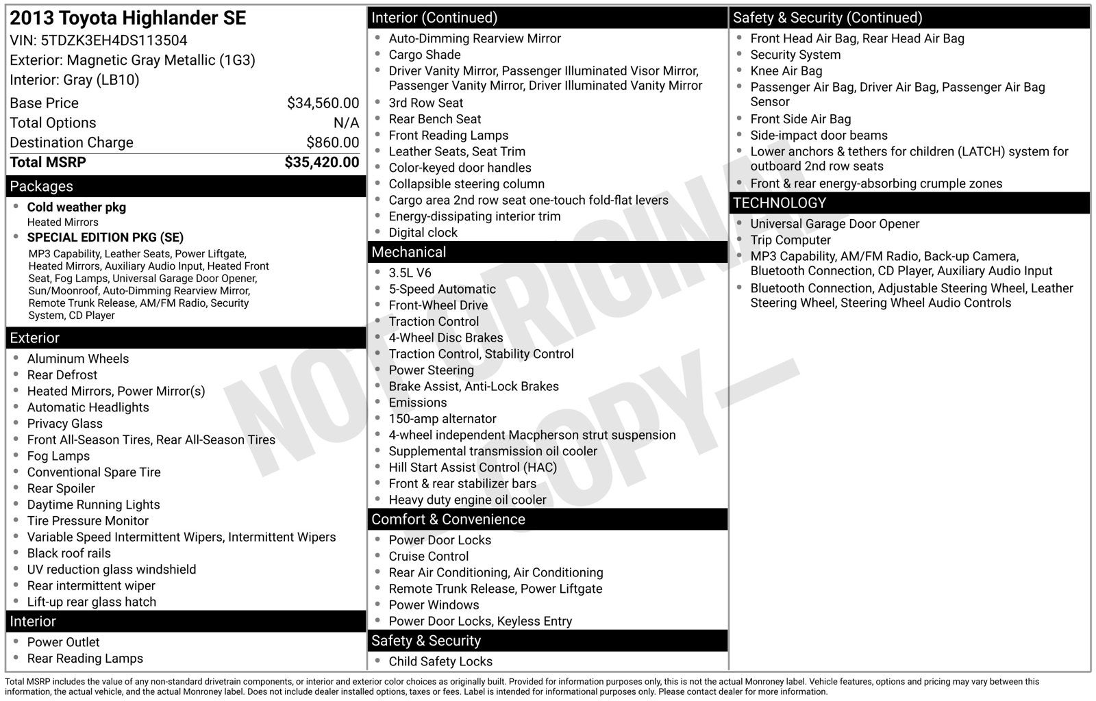 2013 Toyota Highlander Base Plus V6