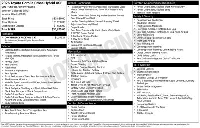 2026 Toyota Corolla Cross Hybrid XSE
