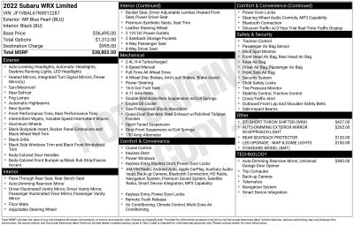 2022 Subaru WRX Limited
