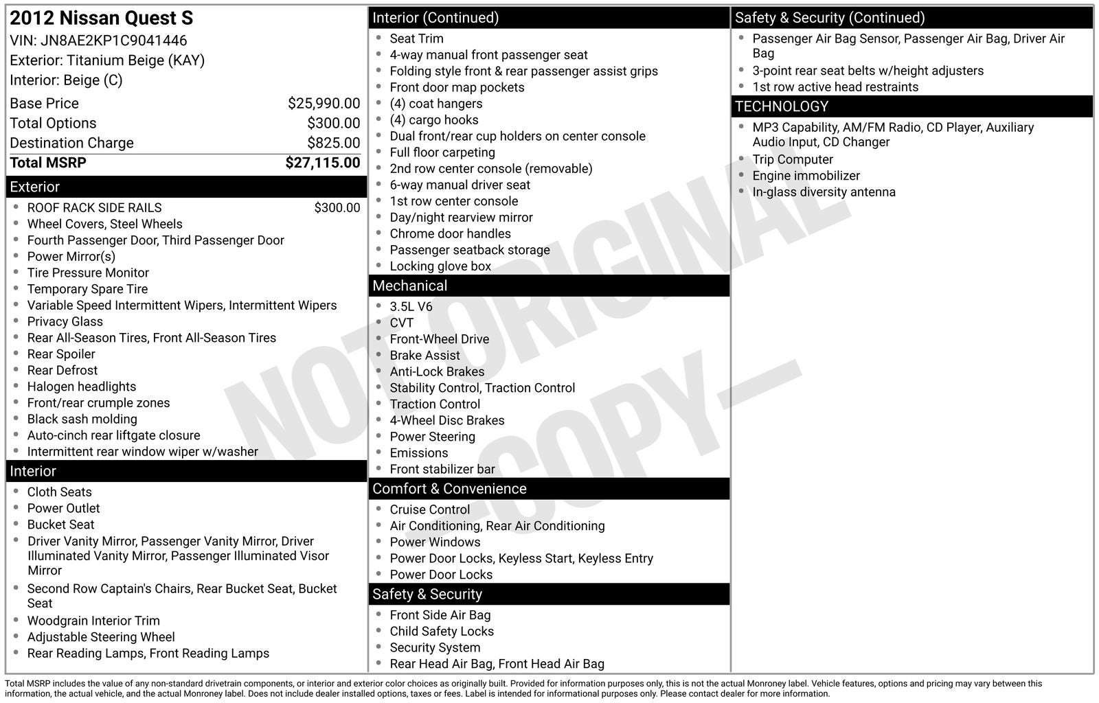 2012 Nissan Quest 3.5 S