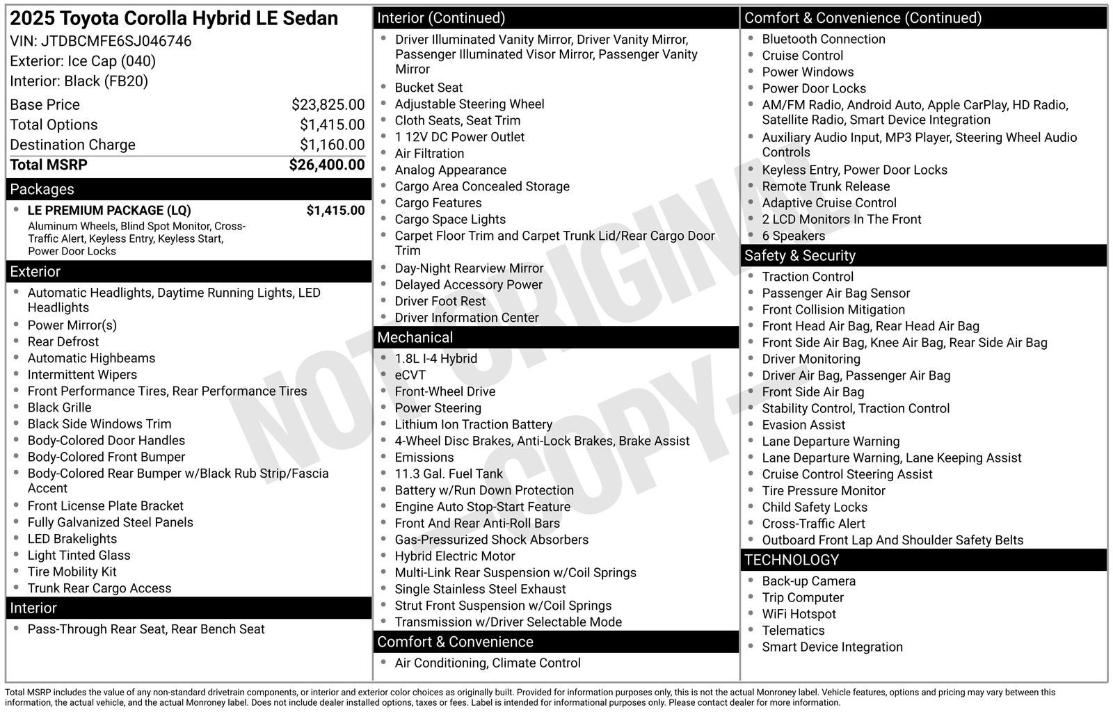 2025 Toyota Corolla Hybrid LE