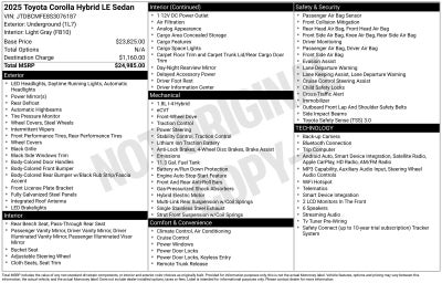 2025 Toyota Corolla Hybrid LE