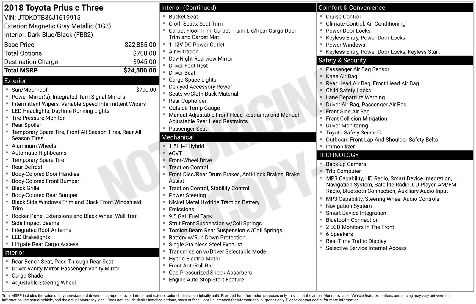 2018 Toyota Prius c Three